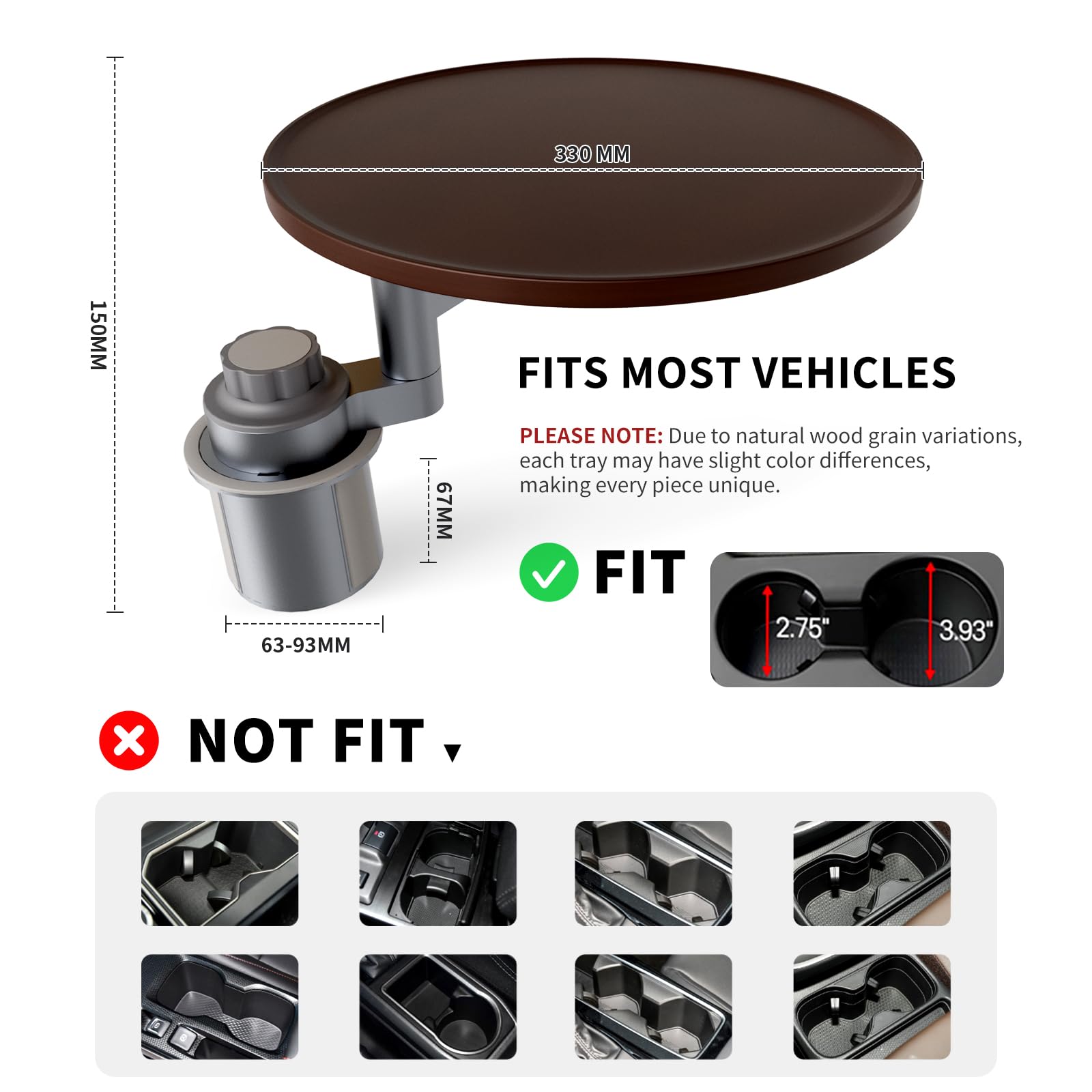 Rotating Wood Car Tray (360°)